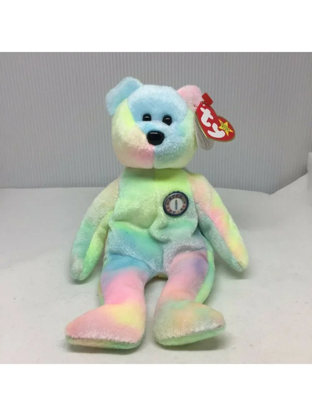 Ty Beanie Baby B.B. Bear Birthday Badge Colorful Plush Stuffed Animal W Tag 1999